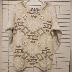 Vintage 90s Tiara International Cream and Brown Grandma Sweater Size M